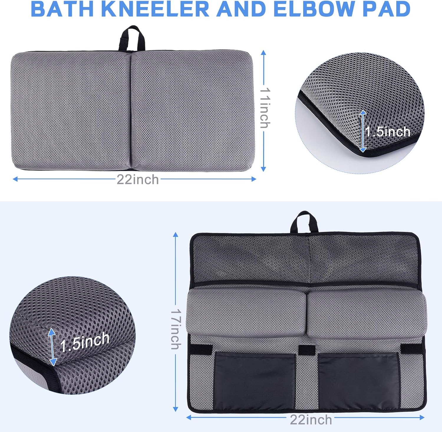 Baby Bath Kneeler and Elbow Rest Pad Set - Kneeler and Elbow Support with Memory Foam and Bath Toys Organizer