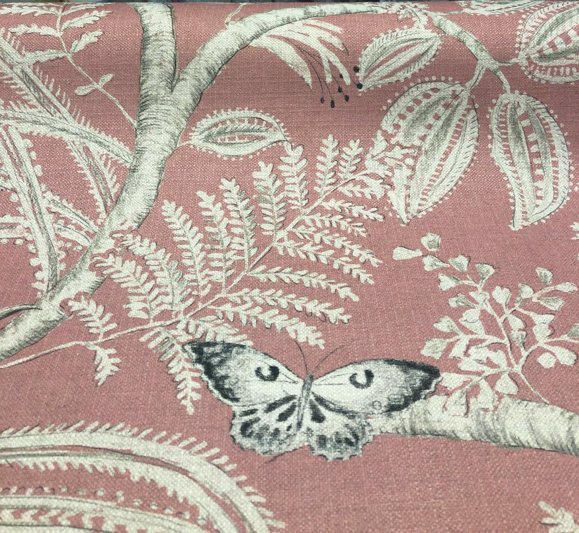 Salmon Butterfly Trees Toile A Canvas Fabric by The Yard