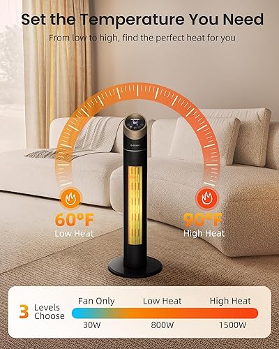 Miniatura 7 de Calentador de espacio para uso en interiores, calentador de espacio de 34 pulgadas para habitaciones grandes, calentador de torre de 1500 W con