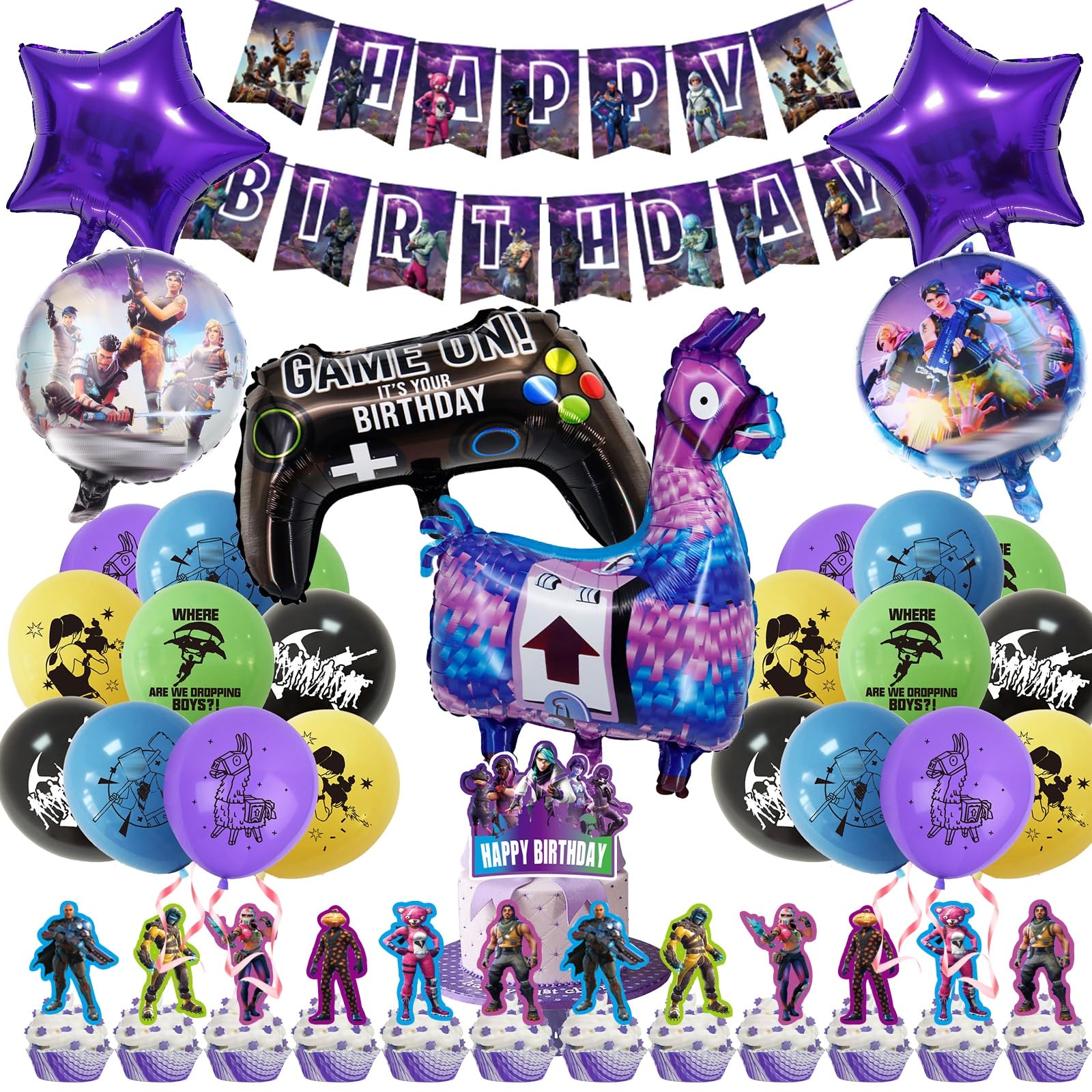 40 PCS Video Game Foil Balloons, Game Theme Birthday Party Decorations, Include Happy Birthday Banner, 6 Game Foil Balloons, 20 Latex Balloons, 13 Cake Toppers for Kids Birthday Party