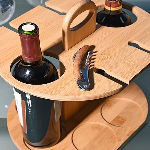 Miniatura 5 de Kato - Soporte para 2 botellas y 4 estantes para vidrio, organizador de secado colgante para copas de vino en la mesa de la encimera con sacacorchos