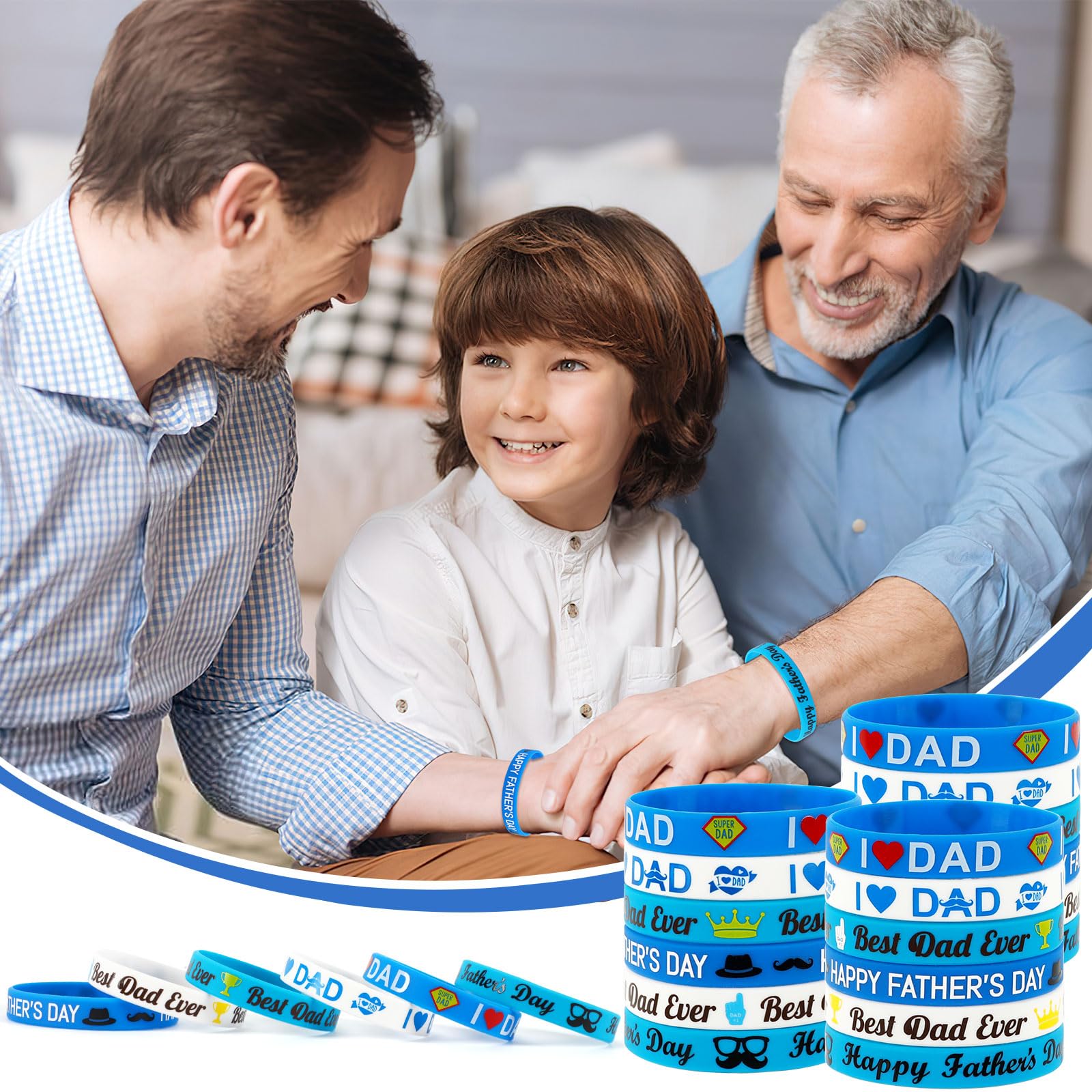 JUNEBRUSHS 42pcs Father's Day Silicone Wristbands Party Favors Rubber Bracelets for Happy Father's Day Dad’s Birthday Themed Party Supplies Goodie Bag Stuffers Fillers