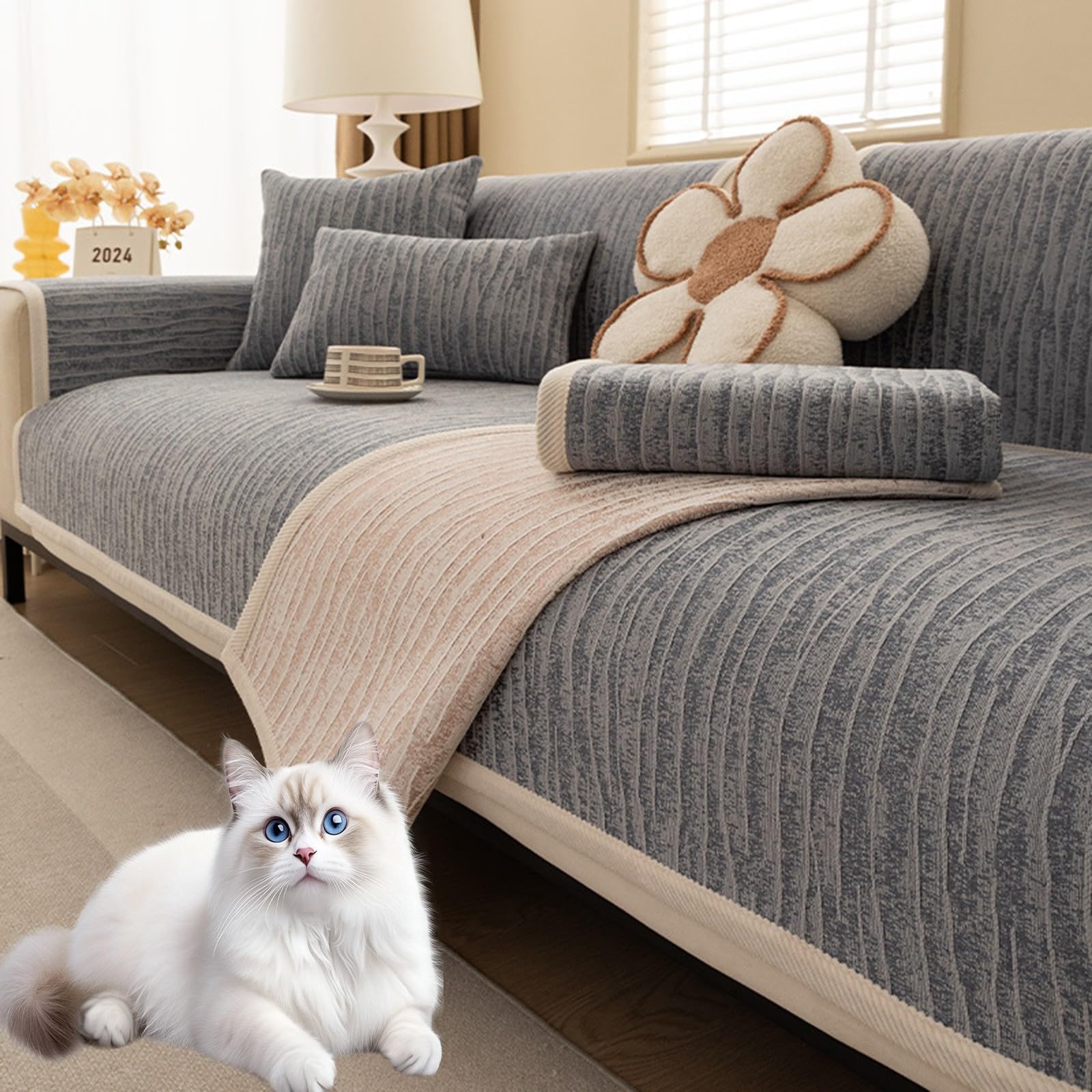 Générique Housse De Canapé Lavable AntidéRapante, Couvre Canapé Chiens/Chats, Universal pour 2/3/4 Places (U/L) — Protection Et SéRéNité pour Votre Maison(Grey,110x180cm)