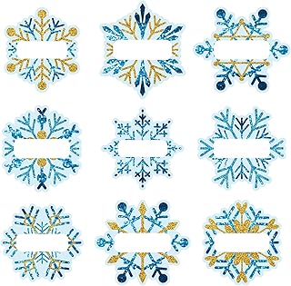 Whaline 90Pcs Christmas Winter Name Tag Stickers Blue Gold Snowflake Sha...