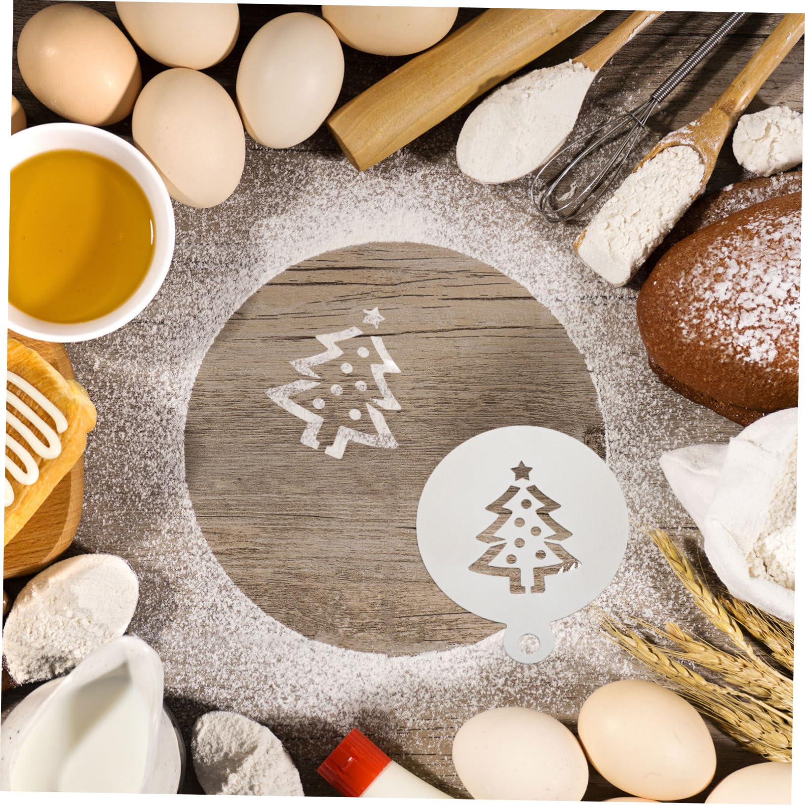 Cabilock 4Pcs Christmas Cake Decorating Stencils Creative Latte Art Templates for Baking Cookies Gingerbread Man Snowflakes Snowman Christmas Tree