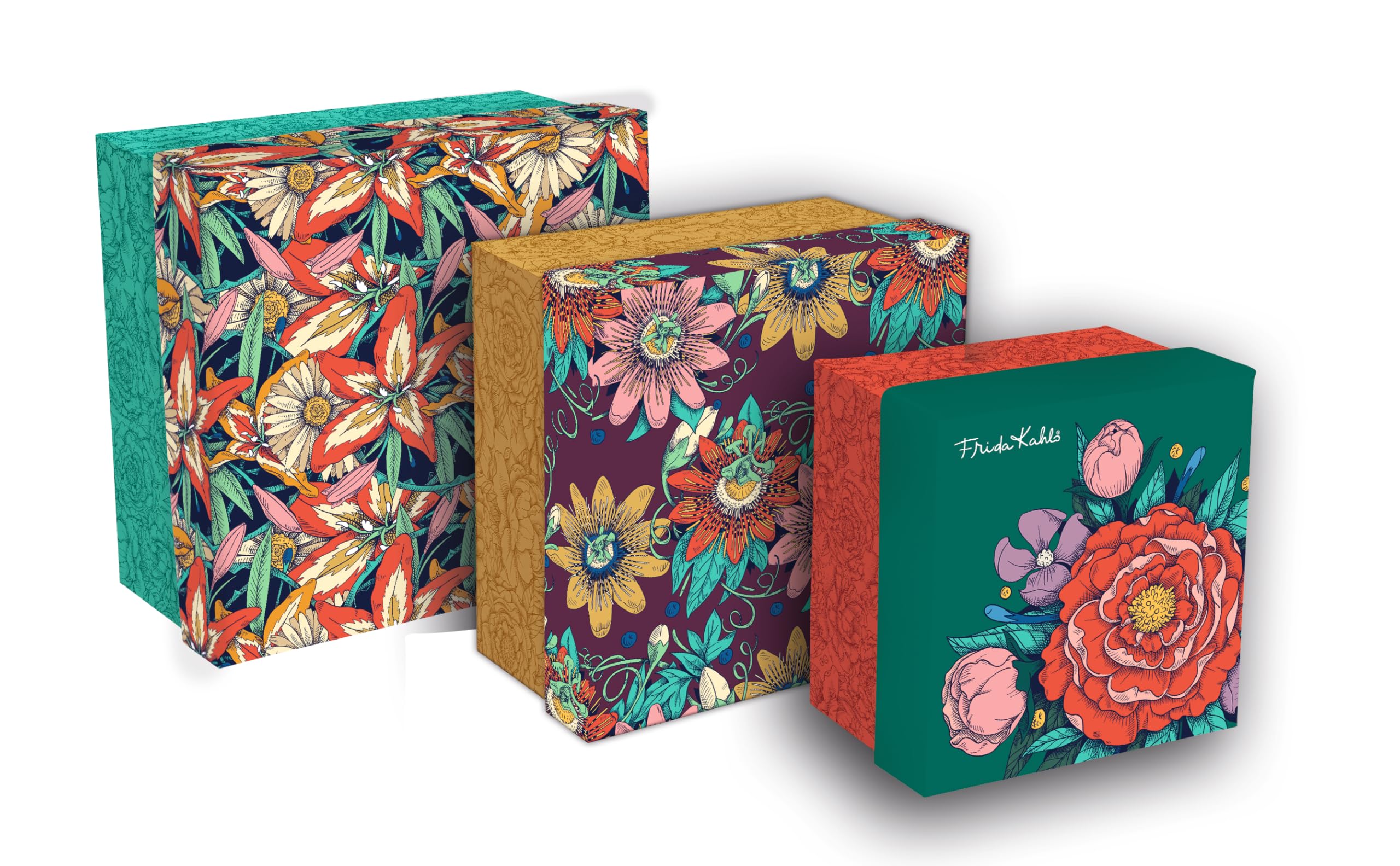 Clairefontaine - 116233C - Set of 3 Square Multipurpose Storage Boxes in Cardboard Frida Kahlo Design 25x25x12cm 20x20x11cm 16x16x10cm Frida Kahlo Collection