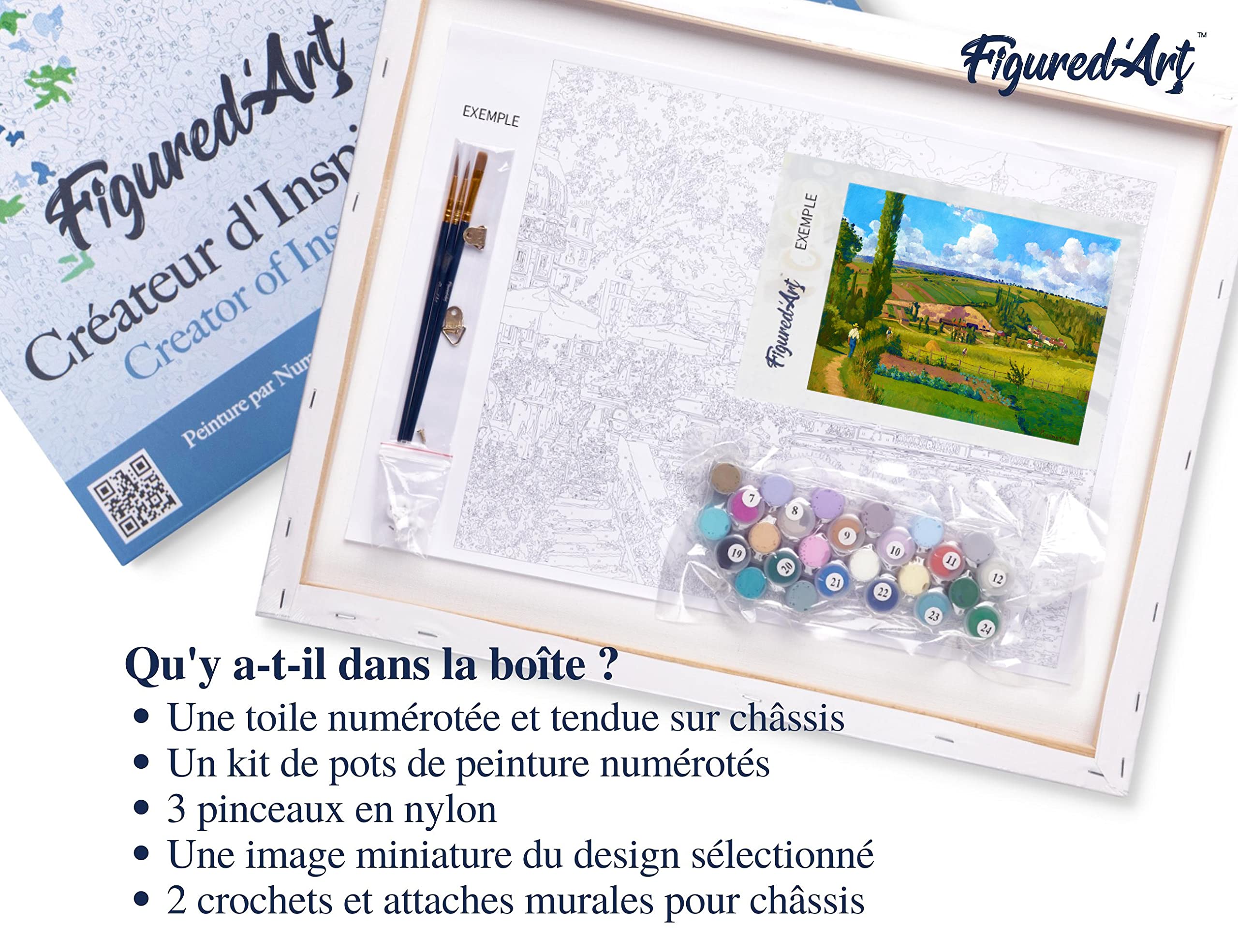 Figured'Art Malen Nach Zahlen Erwachsene Mit Rahmen Paysage aux Pâtis in Pontoise - Camille Pissarro - Paint by Numbers Basteln DIY Bastelset 40x50cm Leinwand gespannt auf Holzrahmen