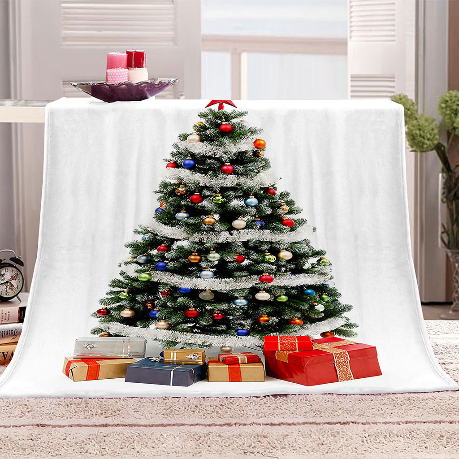 Couverture flanelle arbre de Noël 3D plaid polaire doux grand format pour lit adulte