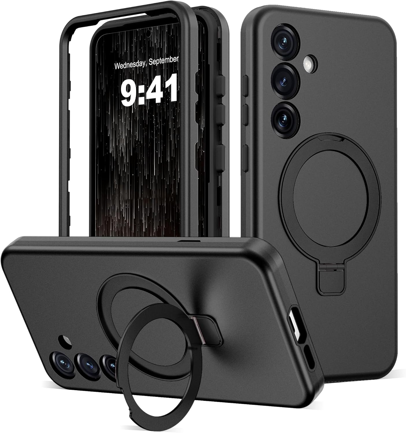 DuiDuiQ Designed for Samsung Galaxy S25 Case with Magnetic Ring Stand [Compatible with Mag-Safe][Military Grade Drop Protection][Build in Kickstand] Galaxy S25 Phone Case 6.2",Black