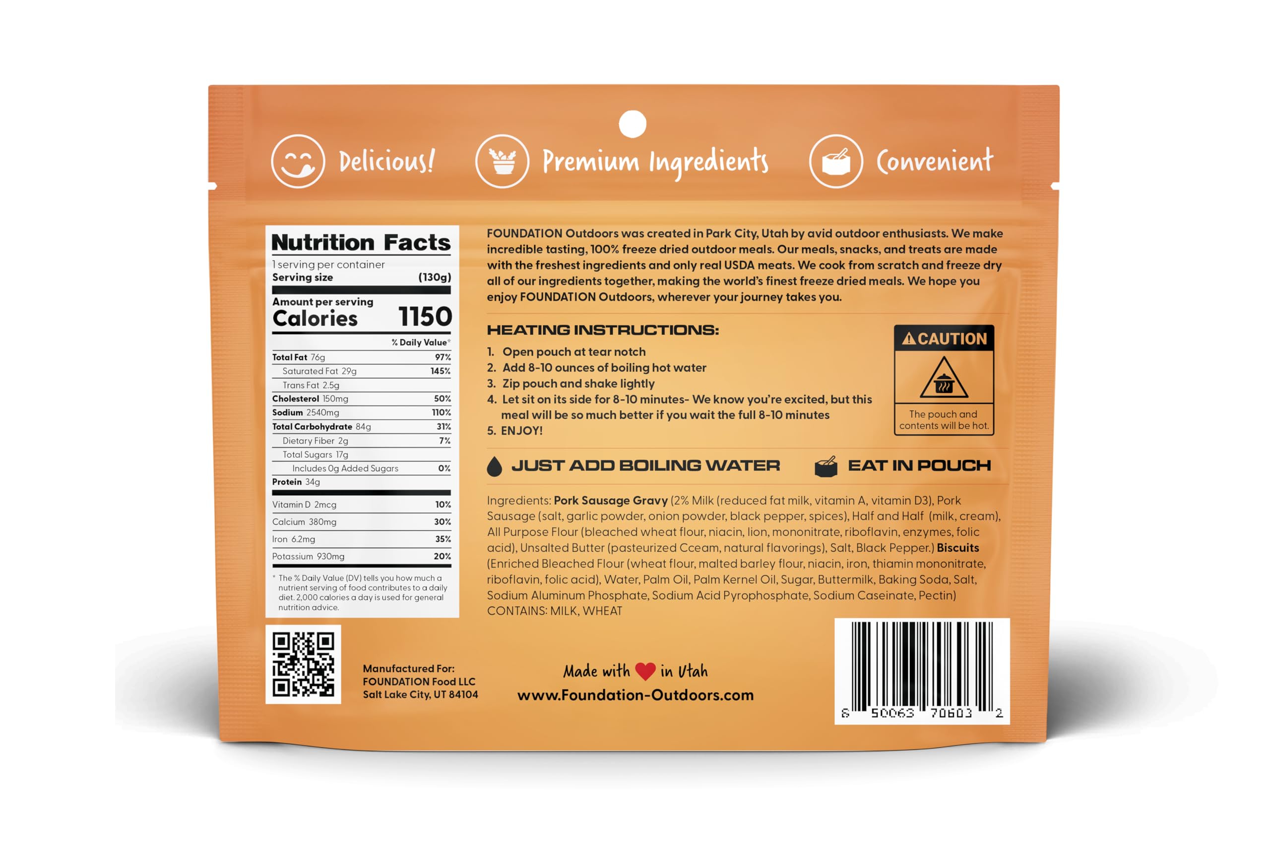 FOUNDATION Outdoors Biscuits and Sausage Gravy Freeze Dried Meal