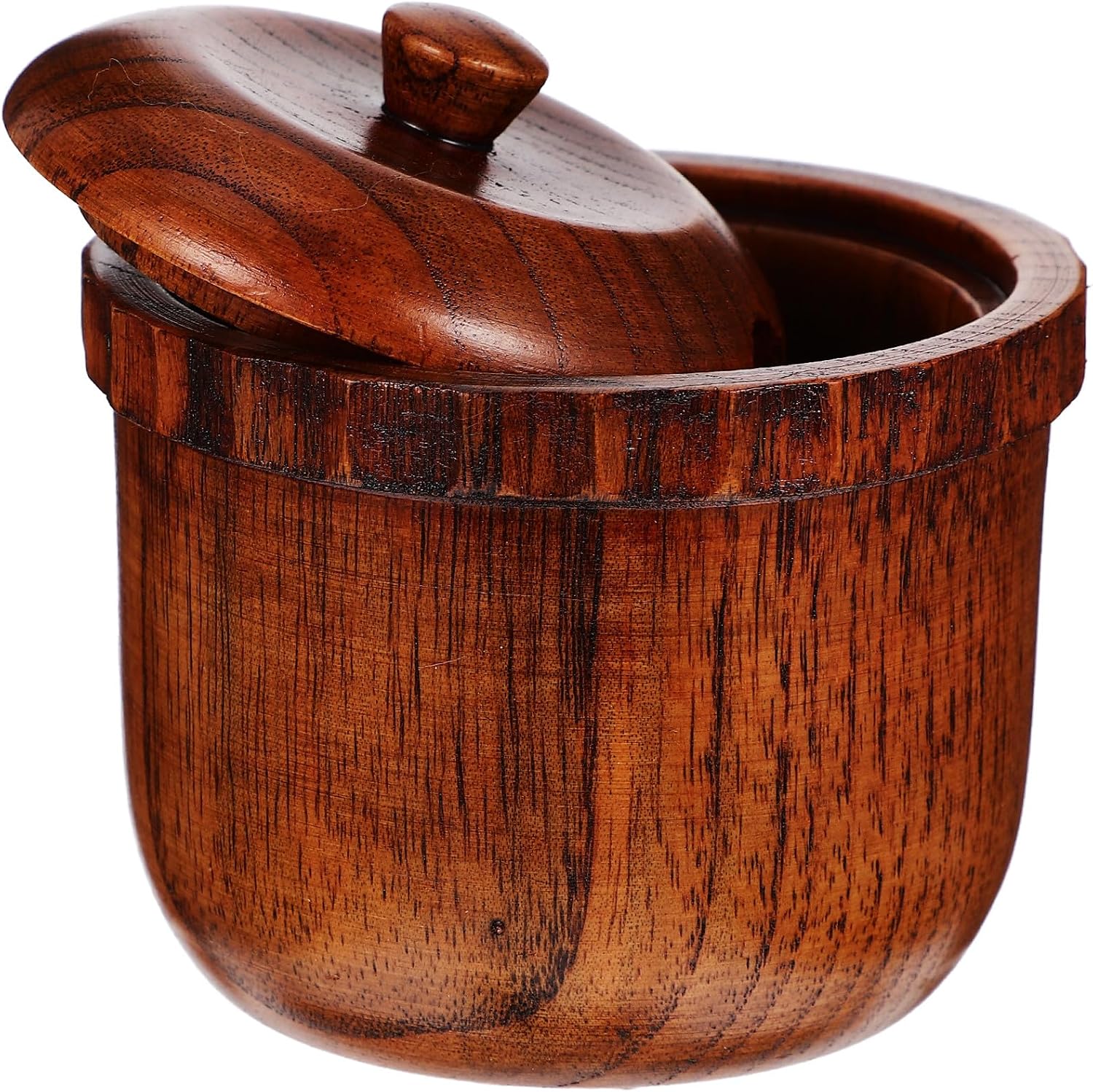 Vintage Jujube Wood Soy Sauce Pot and Small Vinegar Bottle with Lid, 8x8cm Large Kitchen Condiment Container for Household Oil and Seasoning Storage