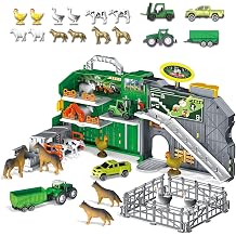25 Piece Farm Toys for Toddlers 3+ Years Old, Barn House Pretend Play Farm Playset with Portable Handle, Educational Animal Figures Toys for Kids Indoor & Outdoor, Gift for Boys and Girls