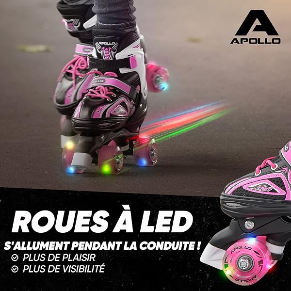 Apollo Super Quad X Pro, Patins à roulettes LED pour Enfants et Adolescents, idéal pour Les débutants, Patins à roulettes Confortables pour Les Filles et Les garçons. - 3