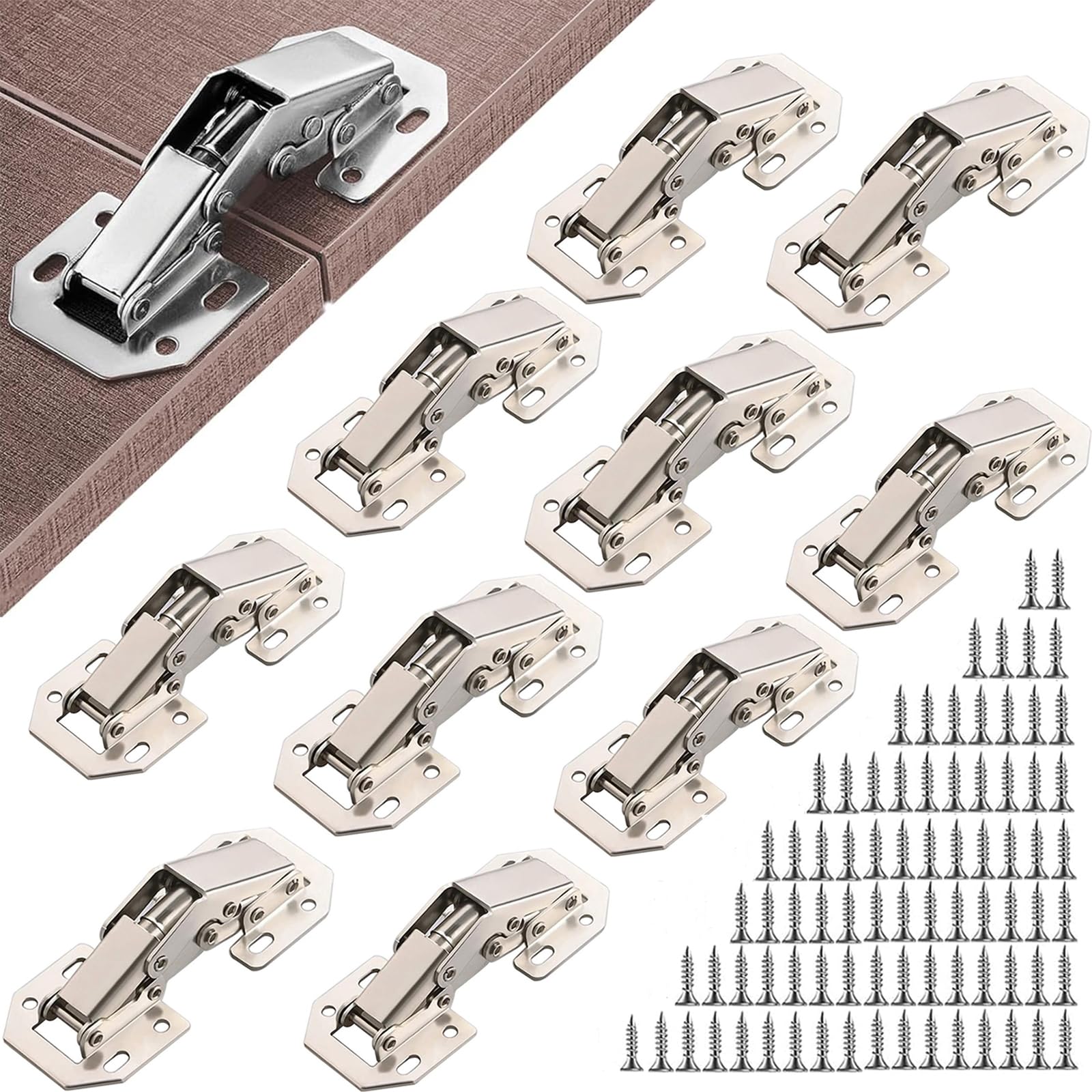 Set 10 Cerniere Soft Close Per Mobili - 90 Gradi, Con Viti, Per Ante Cucina/Armadio, Acciaio Zincato