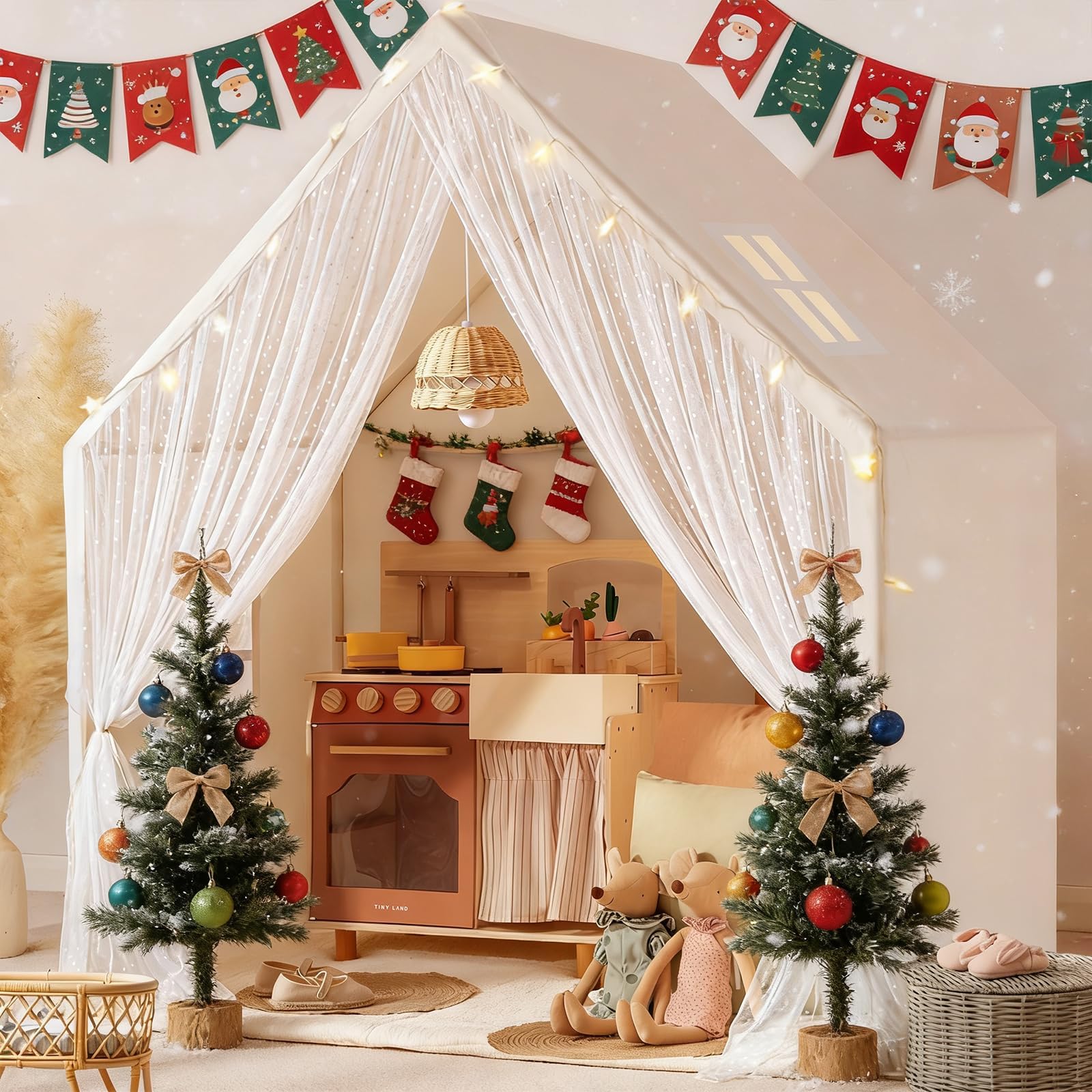 Kids Tent with Star Lights, Large Indoor Playhouse Tent, 53" x 36" Play Tent for Girls and Boys, Use for Reading Nook, Playroom, Sleepover Tent