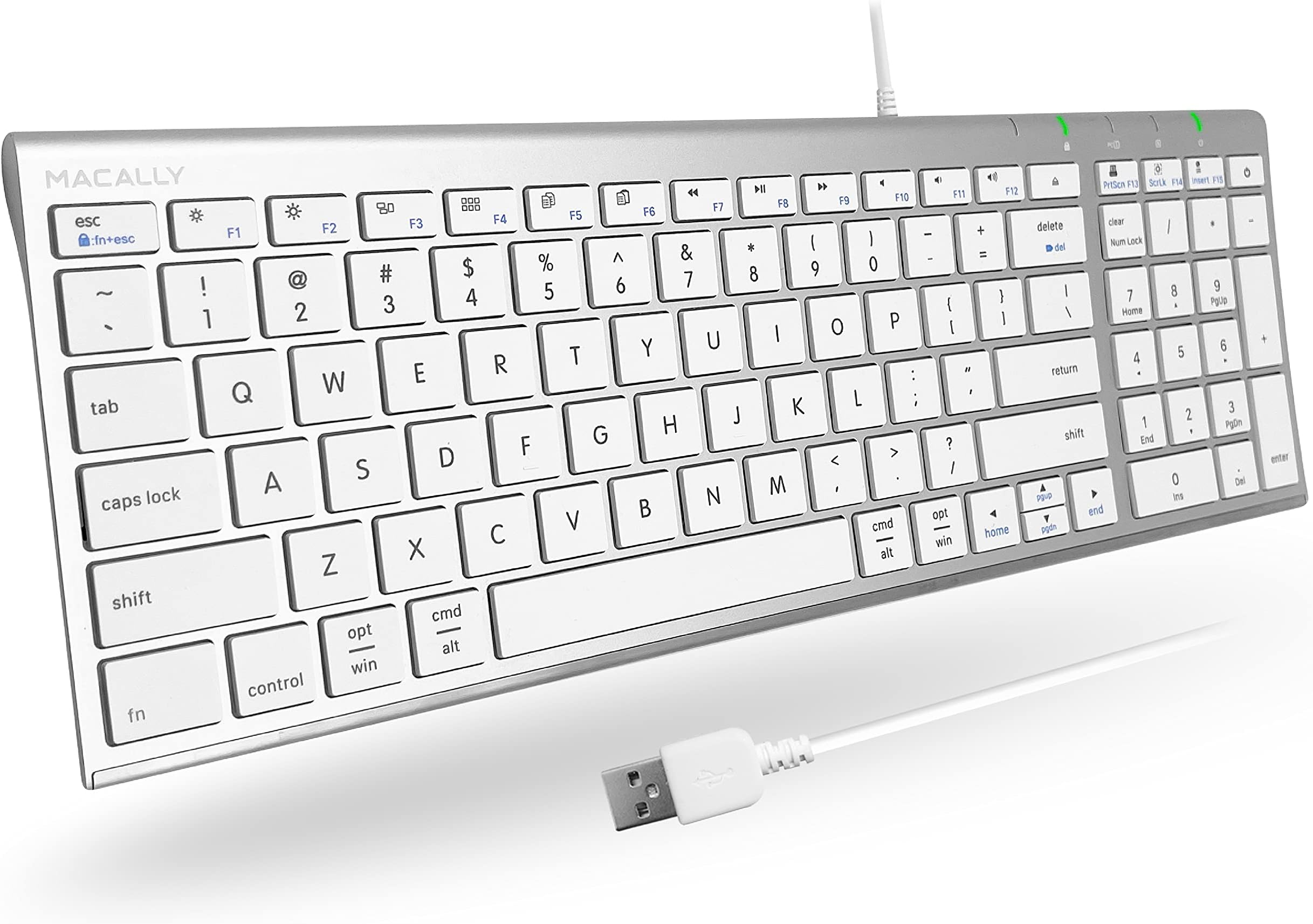 Wired Keyboard for Mac and Windows, USB-A, Slim, Space-Saving Design, 98-Keys, Silver Aluminum