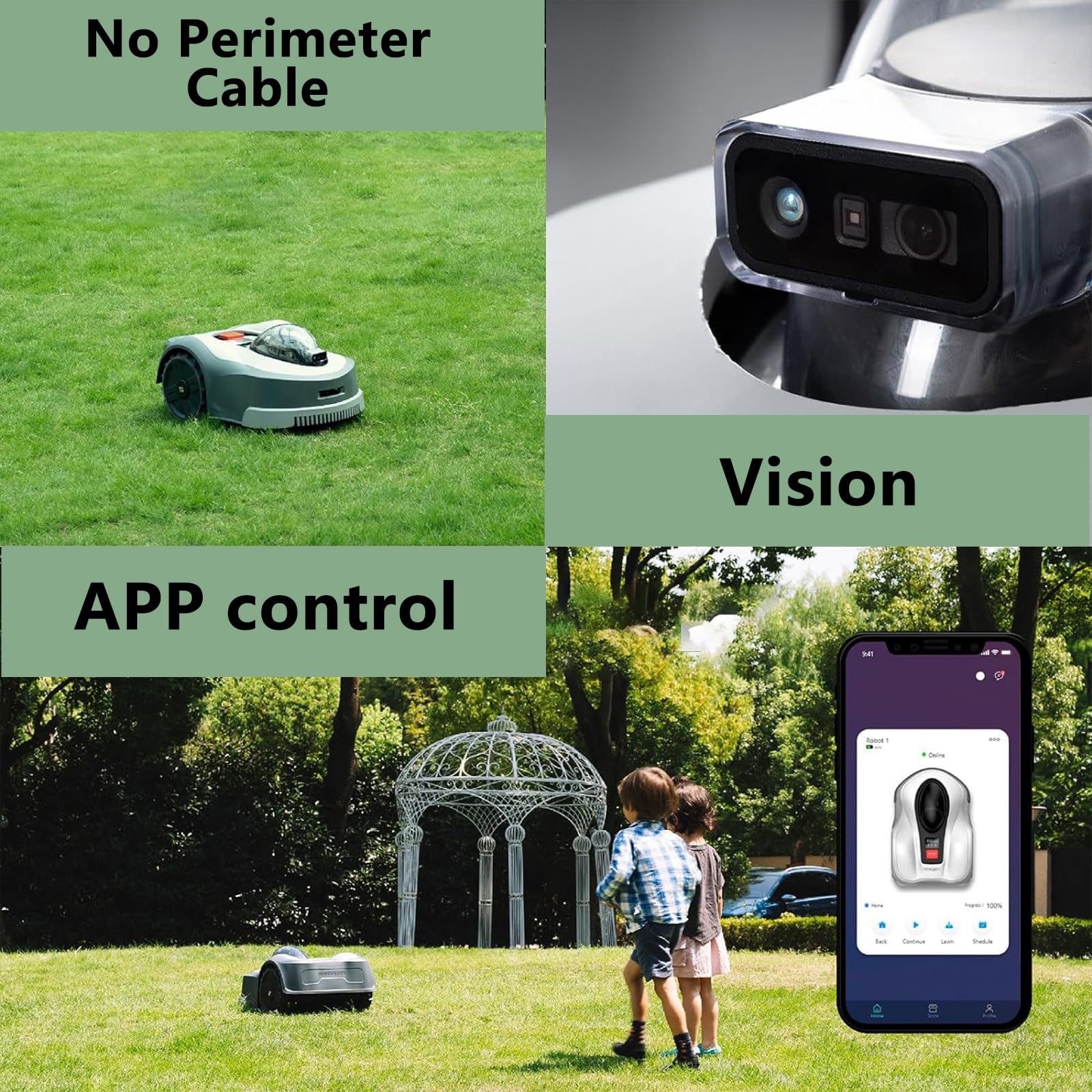 Dispositivo de tondeuse à Gazon Robot Sans Fil pour jardins jusqu'à 3000/6000㎡ Evitación de obstáculos 3D, Cable sin límites,Mowsupto0.75Acres(3000㎡)