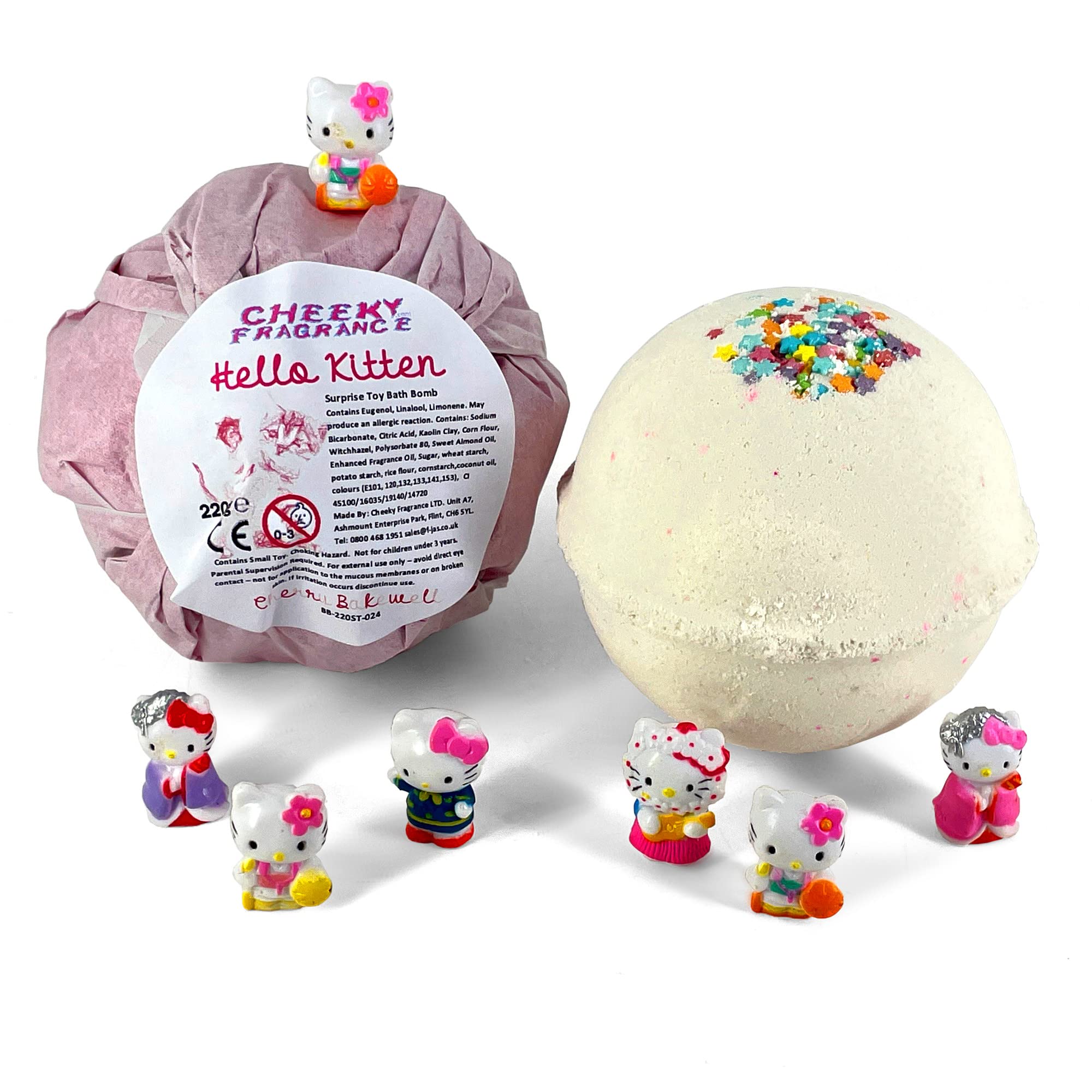 Hello Kitten Surprise Toy Cherry Bakewell Scented Bath Bomb 220g