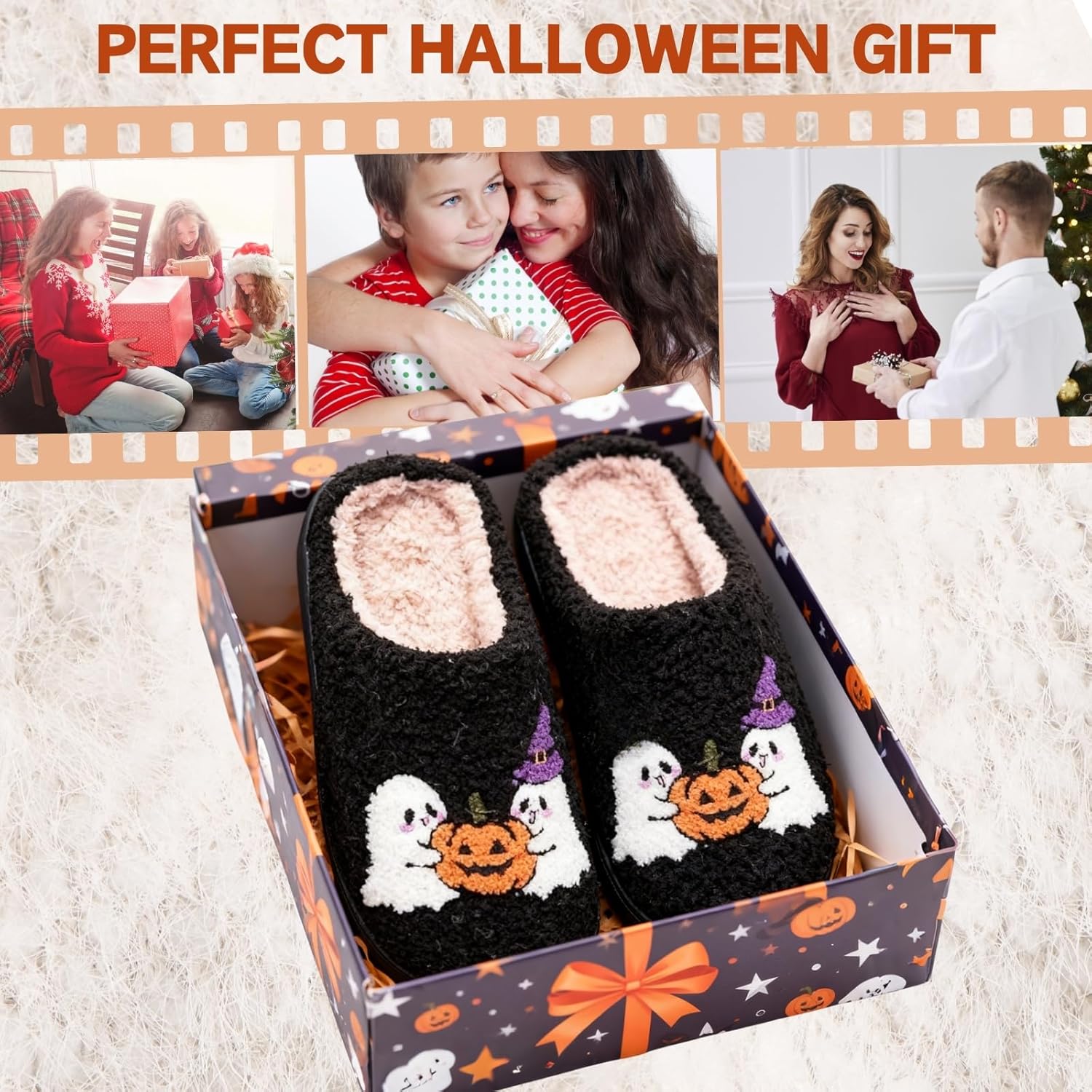 Cute Halloween Slippers for Women Perfect Soft Plush Comfy Warm Slip-On Halloween Pumpkin Slippers fo Women Indoor Fluffy House Slippers for Women and Men Non-slip Fuzzy Flat Slides - Image 8