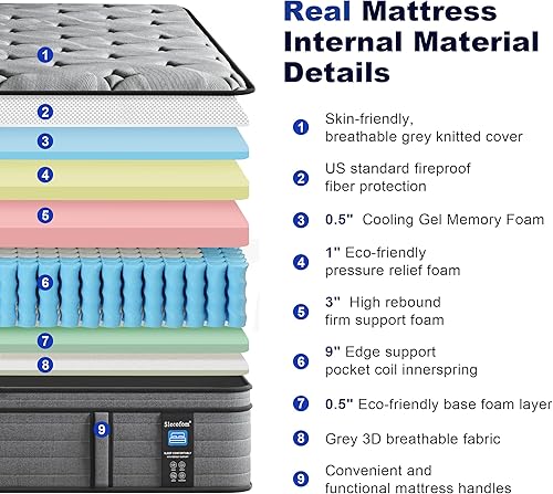 Miniatura 2 de Colchón híbrido firme tamaño Queen de 14 pulgadas con soporte lumbar extra para aliviar el dolor de espalda, sueño fresco, soporte de bordes,