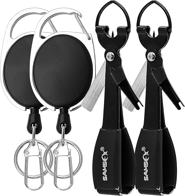 SAMSFX Fly Fishing Knot Tying Tool Quick Tie Nail Knots 4 in 1 Fly Fishing Nippers for Cutting Tippet with Zinger Retractors