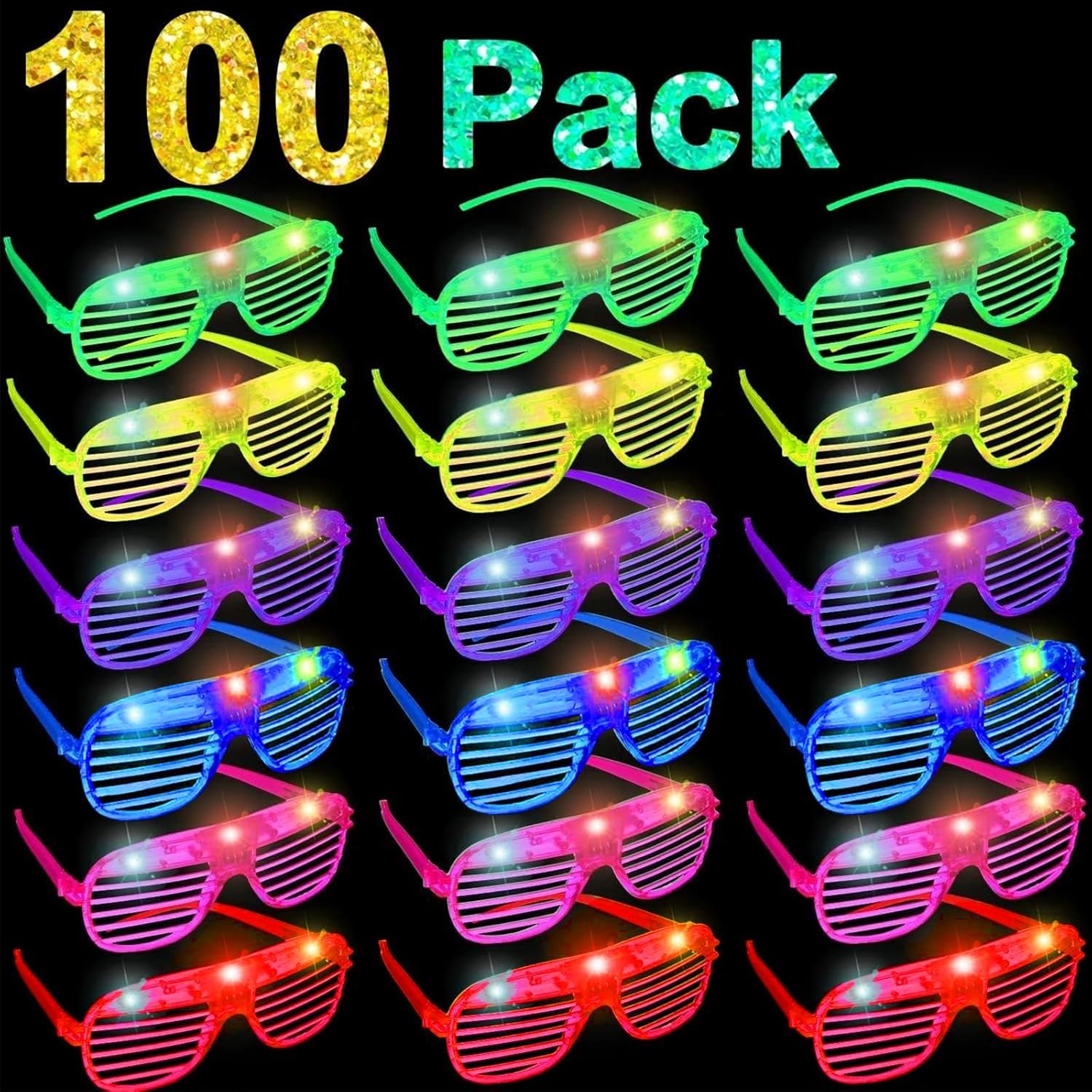 100 Pack Glow Sticks Glasses Bulk Party Pack Easter Basket Party Supplies, Light Up Glasses Bulk,Glow in the Dark Party Supplies Favors,LED Sunglasses, Concert, Neon,Birthday, Party Favors, Pool