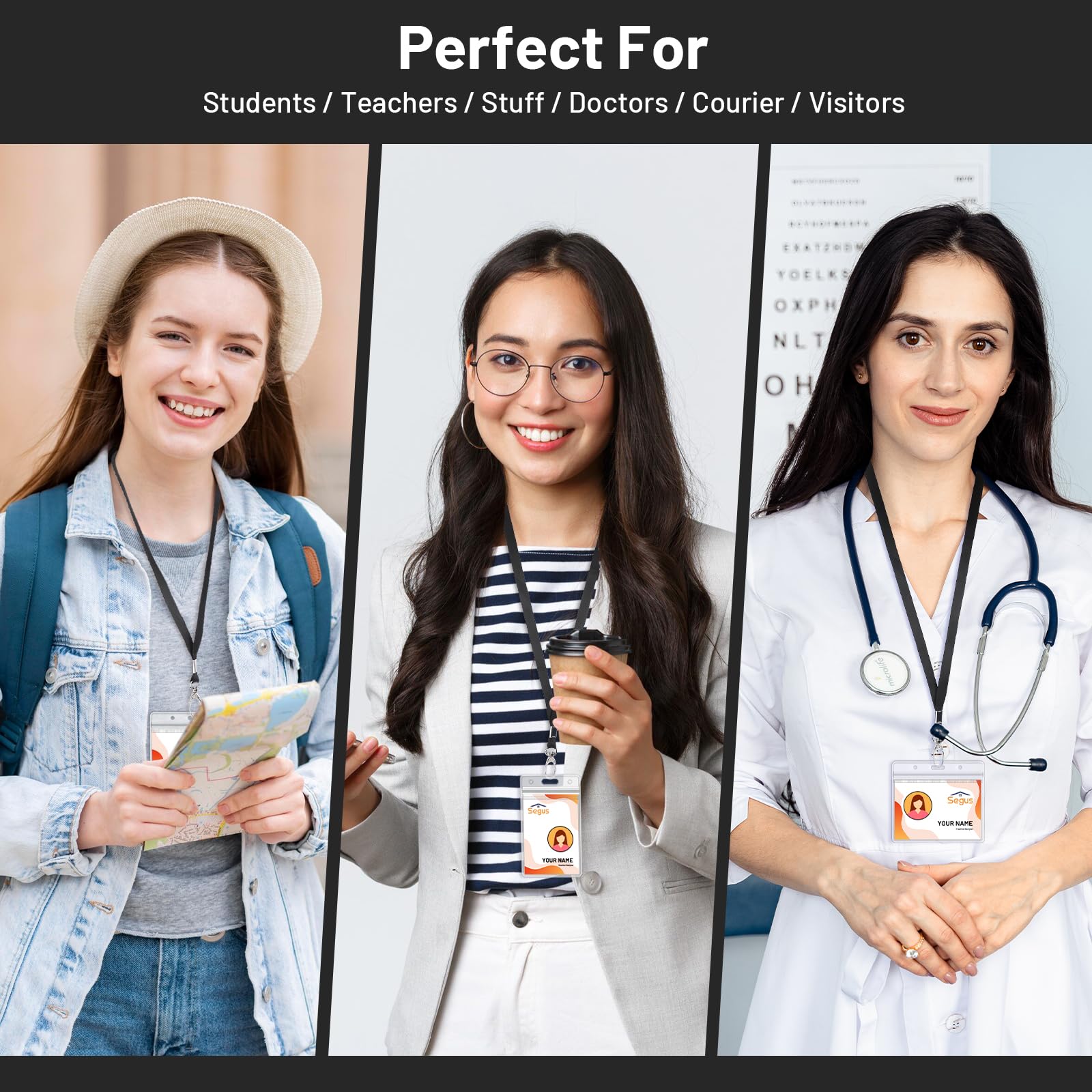 50 Lanyard Portabadge Con Chiusura Di Sicurezza - Nero - Per Chiavi, Badge, Eventi E Ufficio - Foto 7