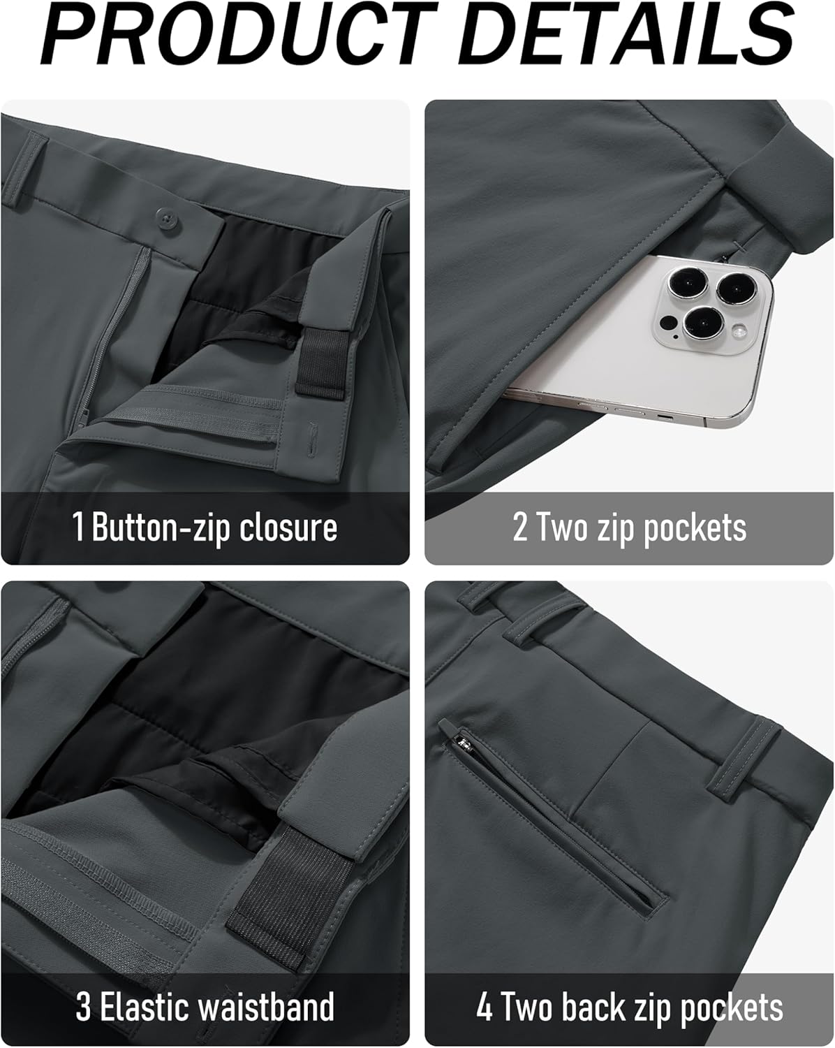 MAGCOMSEN Men's Casual Pants Straight Legs Flat Front Pants Waterproof Stretch Waist Trousers for Golf - Image 5