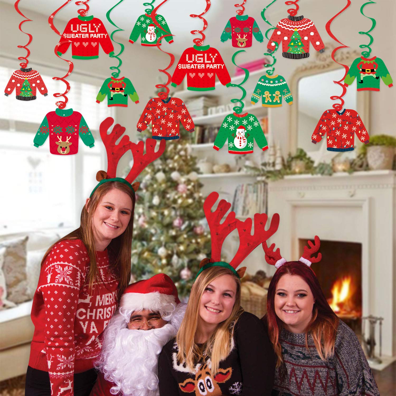 Ugly Christmas Sweater Party Hanging Swirl Decorations 32 Ct Tacky  Christmas Sweater Hanging Ceiling Spirals Decor for Christmas Party  Decorations