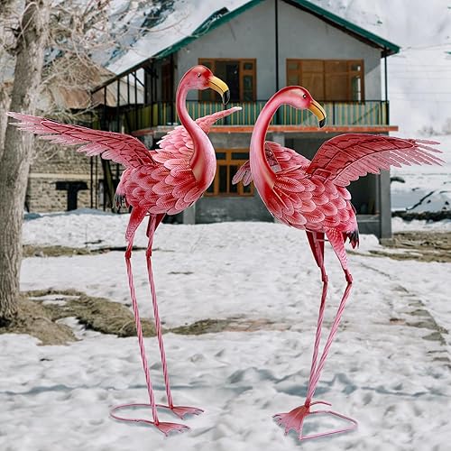 Miniatura 8 de Natelf Pink Flamingo Yard Decorations, Tall Birds Garden Statues and Sculptures, Metal Lawn Art Ornaments for Outdoor Patio Backyard, Set of 2