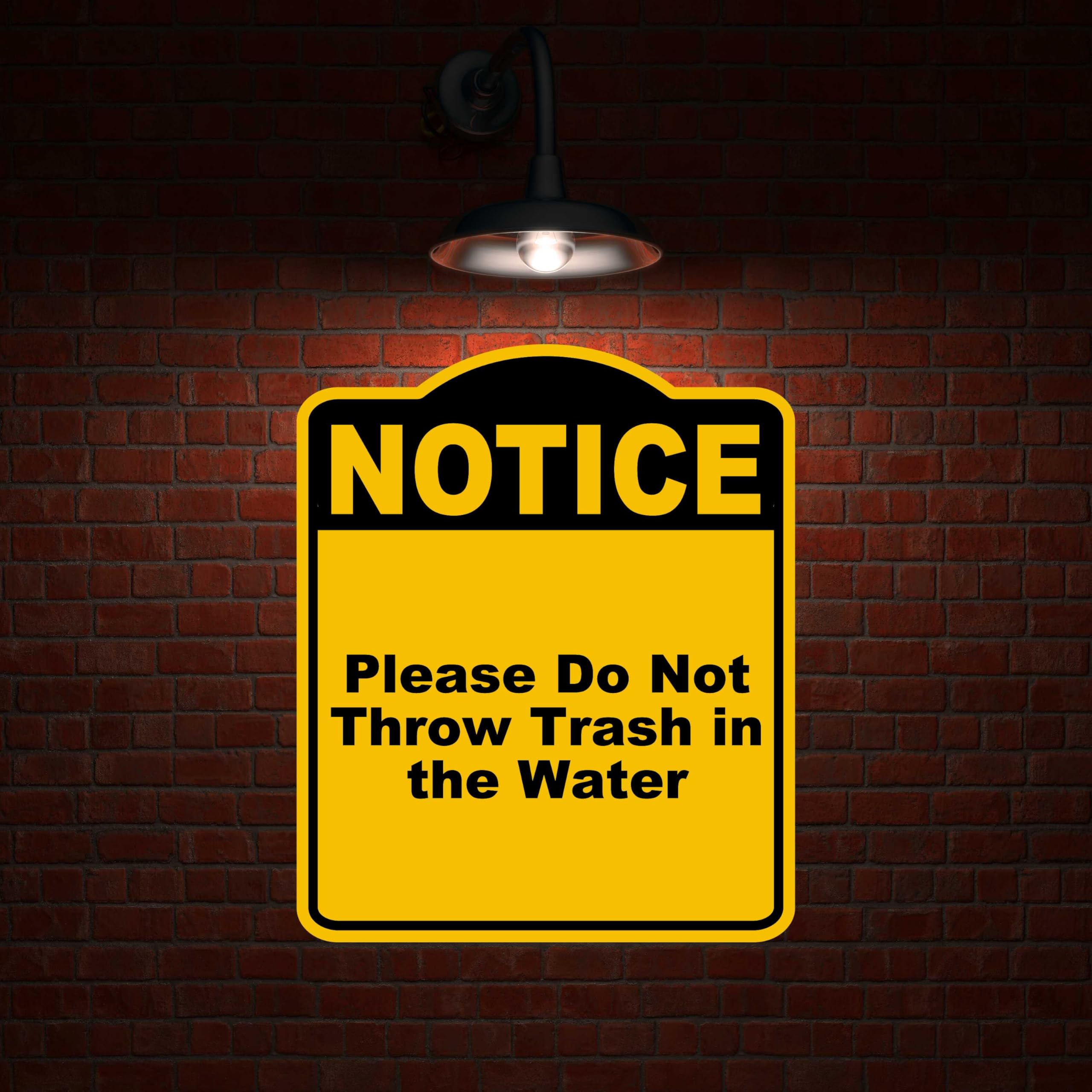Please Do Not Throw Trash in the Water Notice Yellow Black Aluminum Composite Sign 8.5 x 10 inches