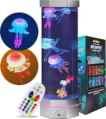 Large Size Jellyfish Aquarium Lamp Fake Fish Jelly Fish Tank Aquarium Lava Lamp Night Light Room Decor,7 Jellyfish&Clownfish,Adult Kids Home Office Room Desk Light