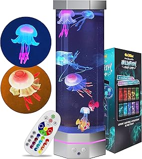 Jellyfish Aquarium Lamp Fake Fish Jelly Fish Tank Aquarium Lava Lamp Night Light Room Decor,7 Jellyfish&Clownfish,Adult Kids Home Office Room Desk Light