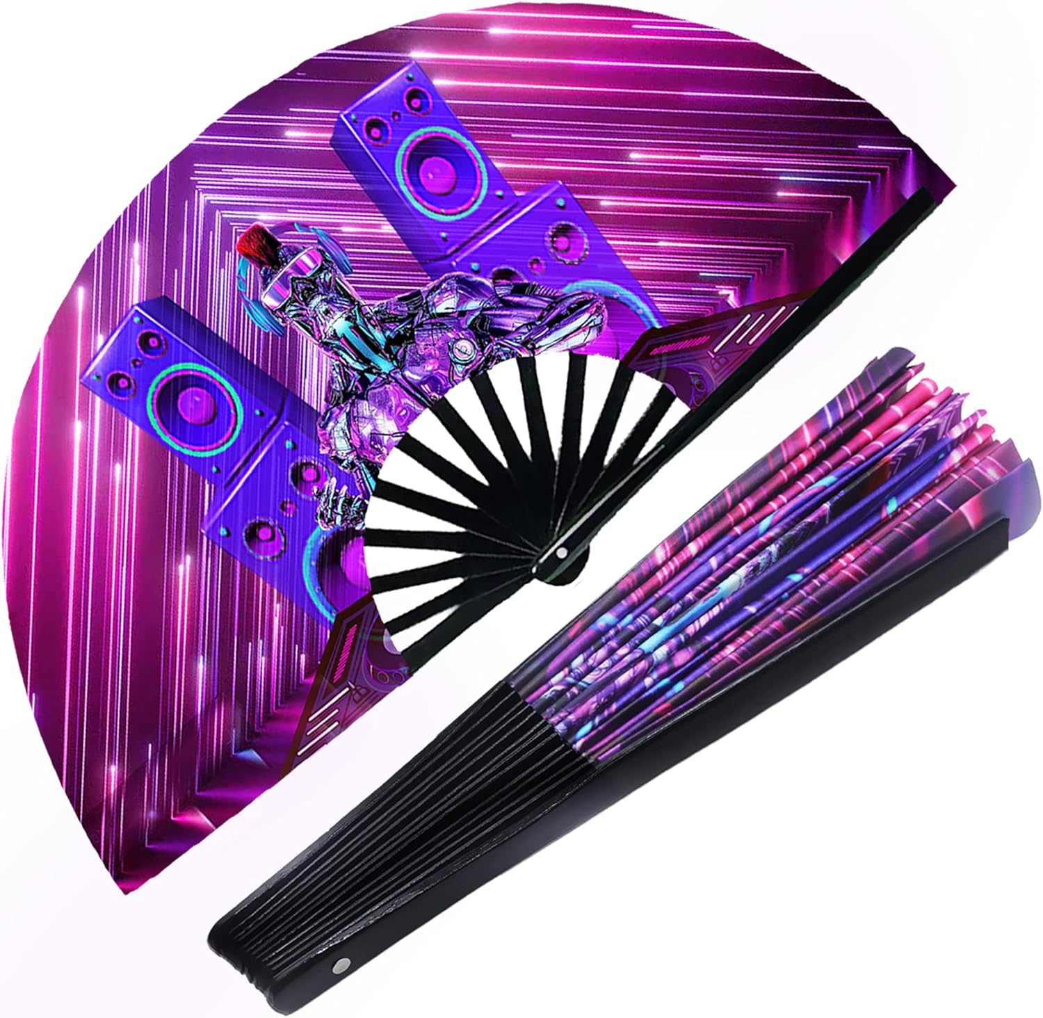 HSHFAMIIY Large Rave Fan Folding Bamboo Clack Handheld Fan for Men/Women Hand Fan