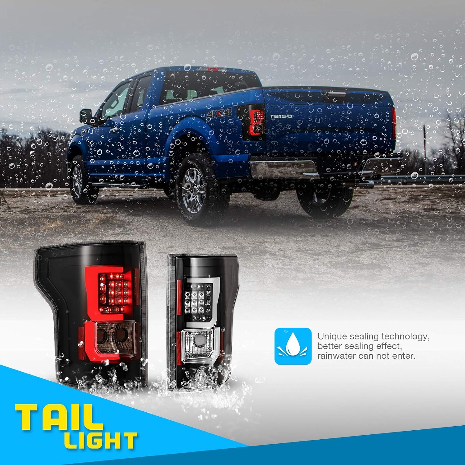 LED Taillights For 2015-2017 Ford F-150 F150 Pickup Truck Rear Brake Running LED Lamp Set Gloss Black Housing/Clear Lens