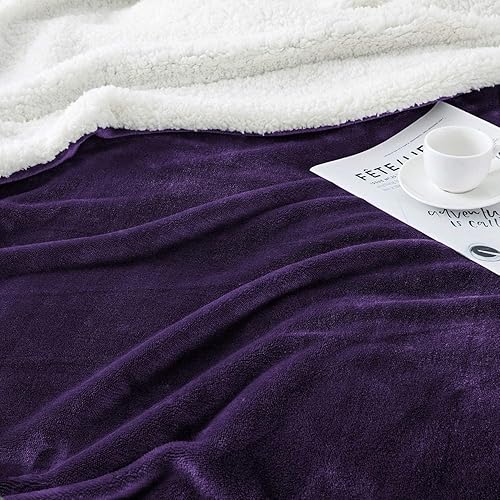 Vista 196 de IR Imperial Rooms Mantas Sherpa tamaño Queen – Mantas gruesas y cálidas para invierno, reversible, suave y esponjosa, tamaño Queen para cama, Morado