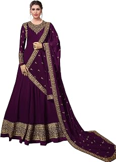 Women's Purple Georgette Semi-Stitched Embroidered Anarkali Salwar Suit