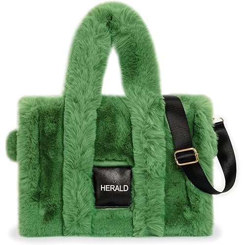 Herald Large Tote Bag for Women Soft Winter Fluffy Fuzzy Furry Plush Top Handle Purse and Handbag With Long Shoulder Strap