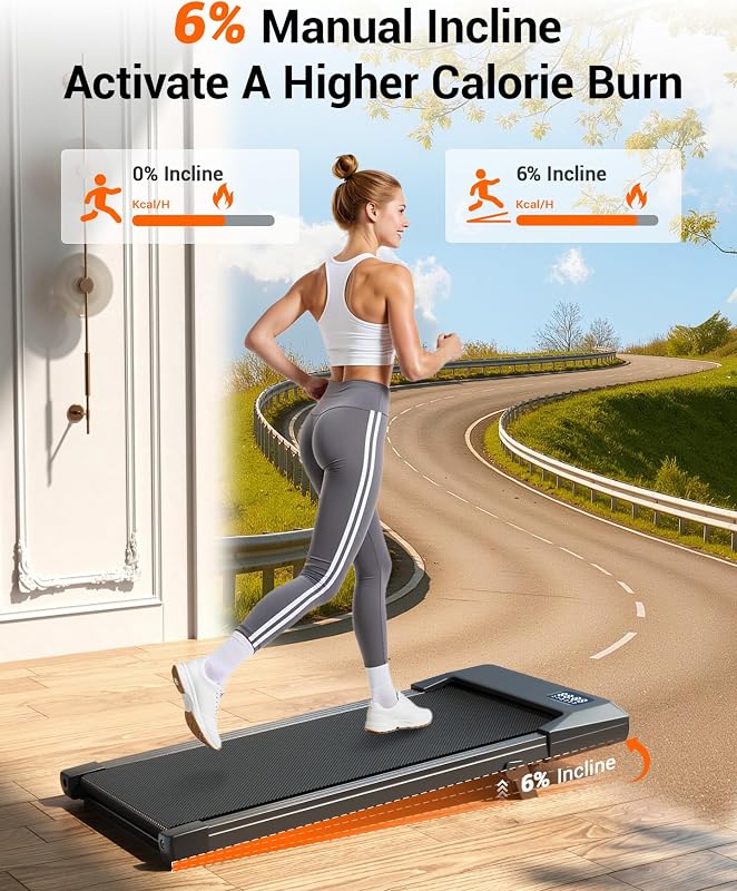 Lacuffy 6% Incline 300 lbs Walking Pad Under Desk Treadmill,Black image 2