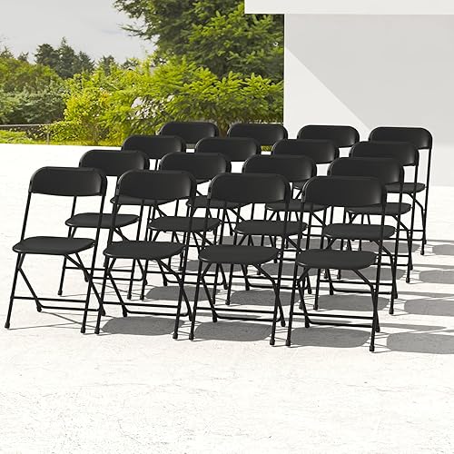 Miniatura 13 de Paquete de 10 sillas plegables negras, sillas plegables de plástico para interiores y exteriores, capacidad de 159 kg, silla plegable portátil para