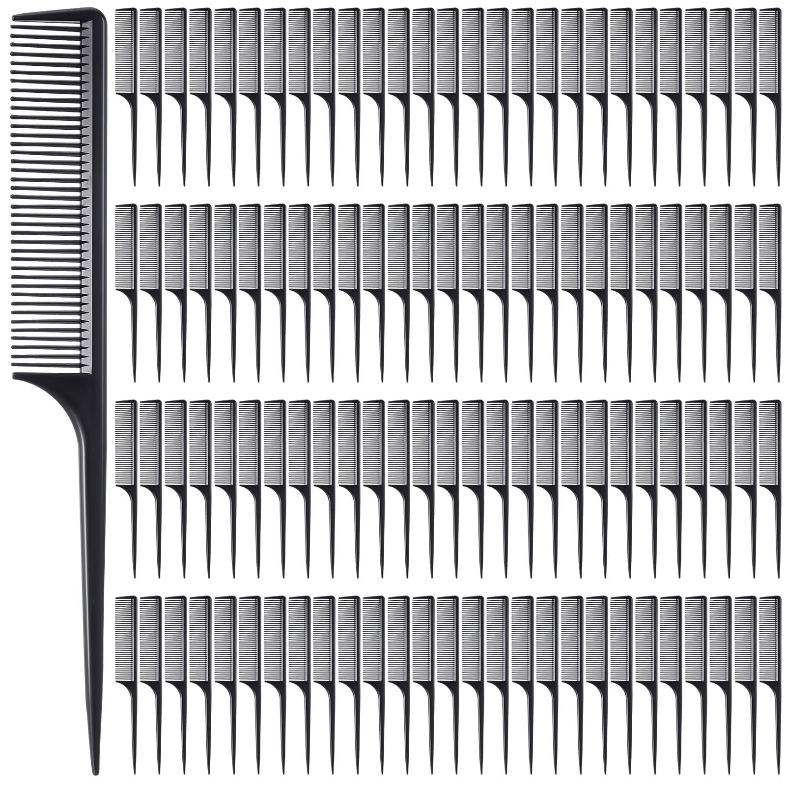 Yaomiao 300 Pack Rat Tail Combs, Black Plastic Fine Tooth for Hair Parting