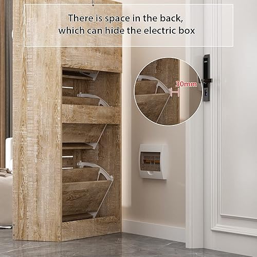 Miniatura 7 de FUFU&GAGA Armario de madera para zapatos, armario estrecho de almacenamiento de zapatos con 3 cajones abatibles, armario independiente de 3 niveles,