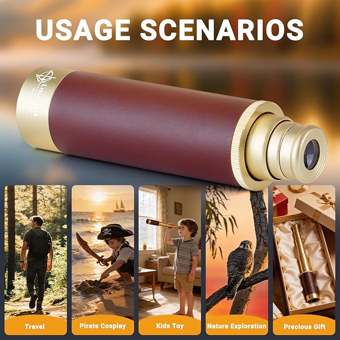 Telescopio Pirata Retro Portátil 25x30 con Brújula y Mapa del Tesoro miniatura 8