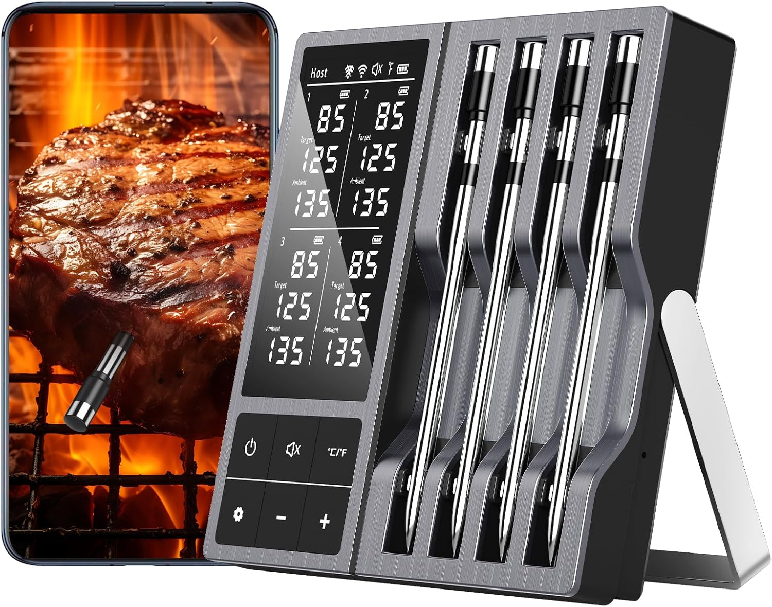 Wirel Meat Thermometer with Smart Timer & APP Alerts, Bluetooth Grill