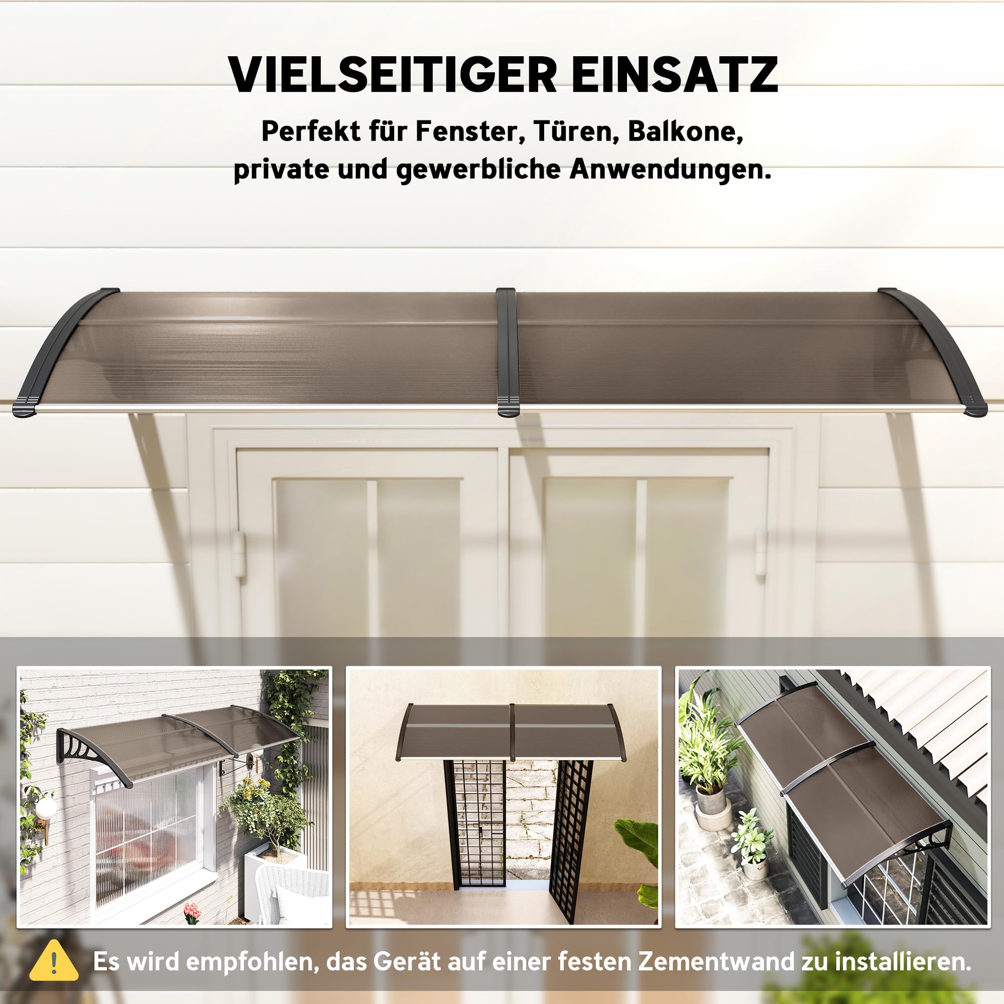 Outsunny Pultvordach Vordach für Haustür 75x195x23 cm Überdachung 5mm Polycarbonat Sonnenschutz Regenschutz für draußen Alu Braun