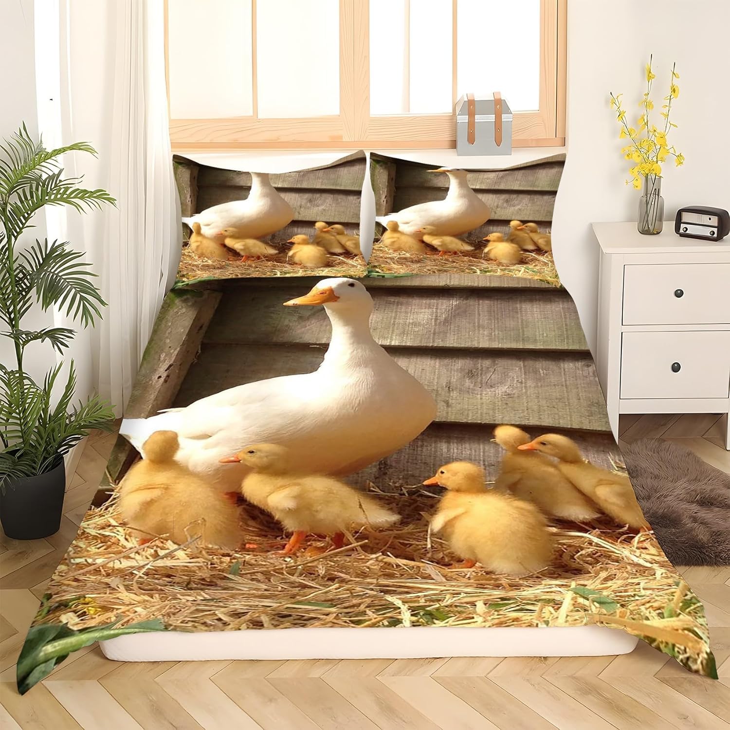 Housse de couette 220x240 cm canard imprimée 3D avec 2 taies d'oreiller pour lit 2 personnes