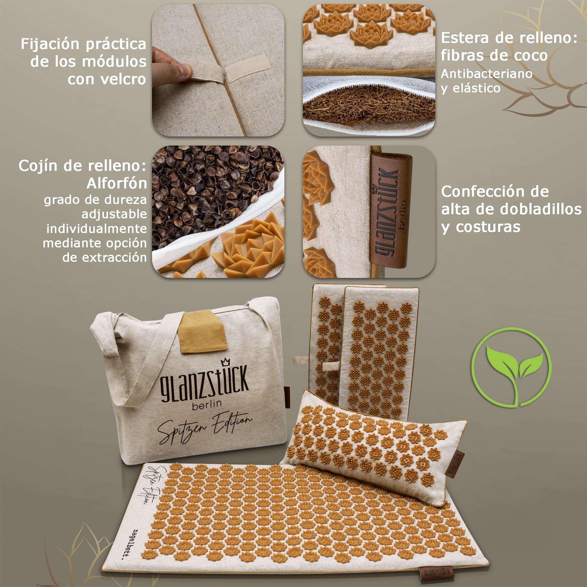 Glanzstück Berlin®: Esterilla de acupresión XXL para todo el cuerpo, ideal para principiantes, para tensiones, dolores de cabeza, dolor de espalda y estrés