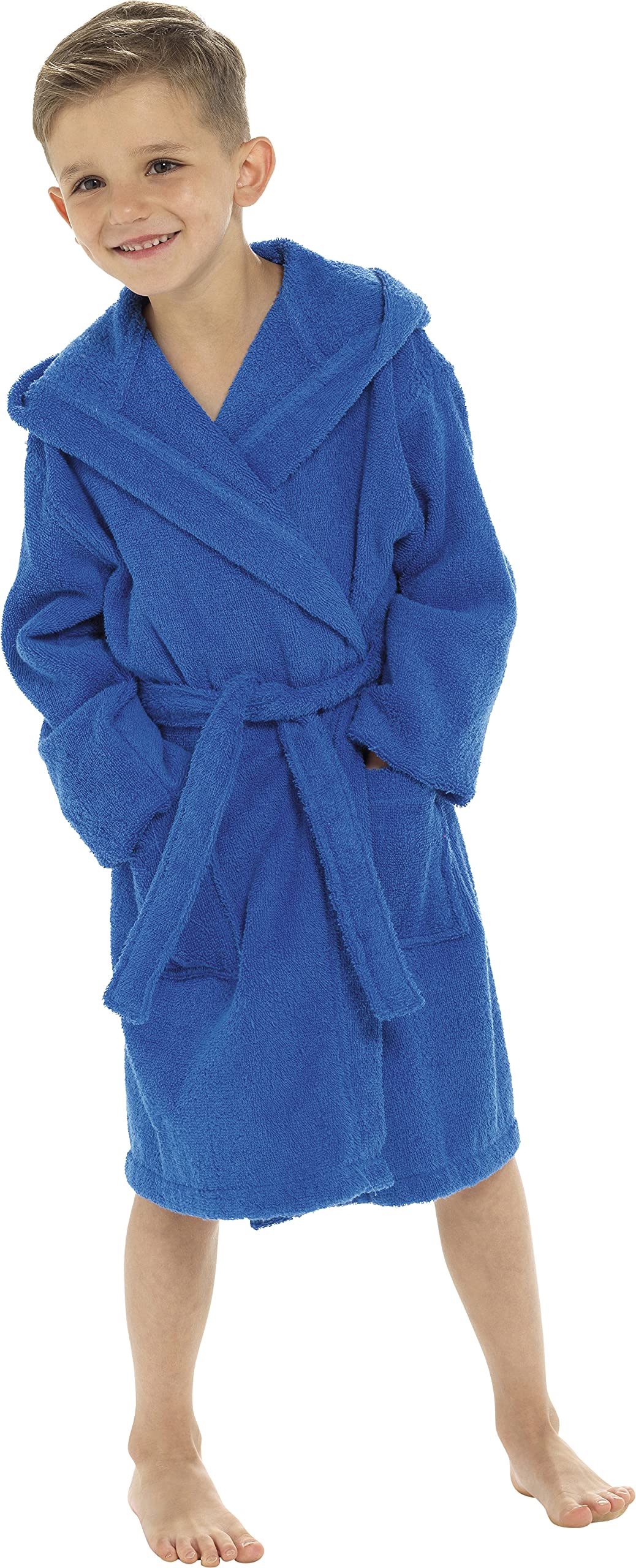 Childrens Kids Boys Girls Hooded Towelling Bathrobe Dressing Gown 100% Cotton Terry Towel Soft Towlling 7-13 Years (11-12 years, Royal Blue)