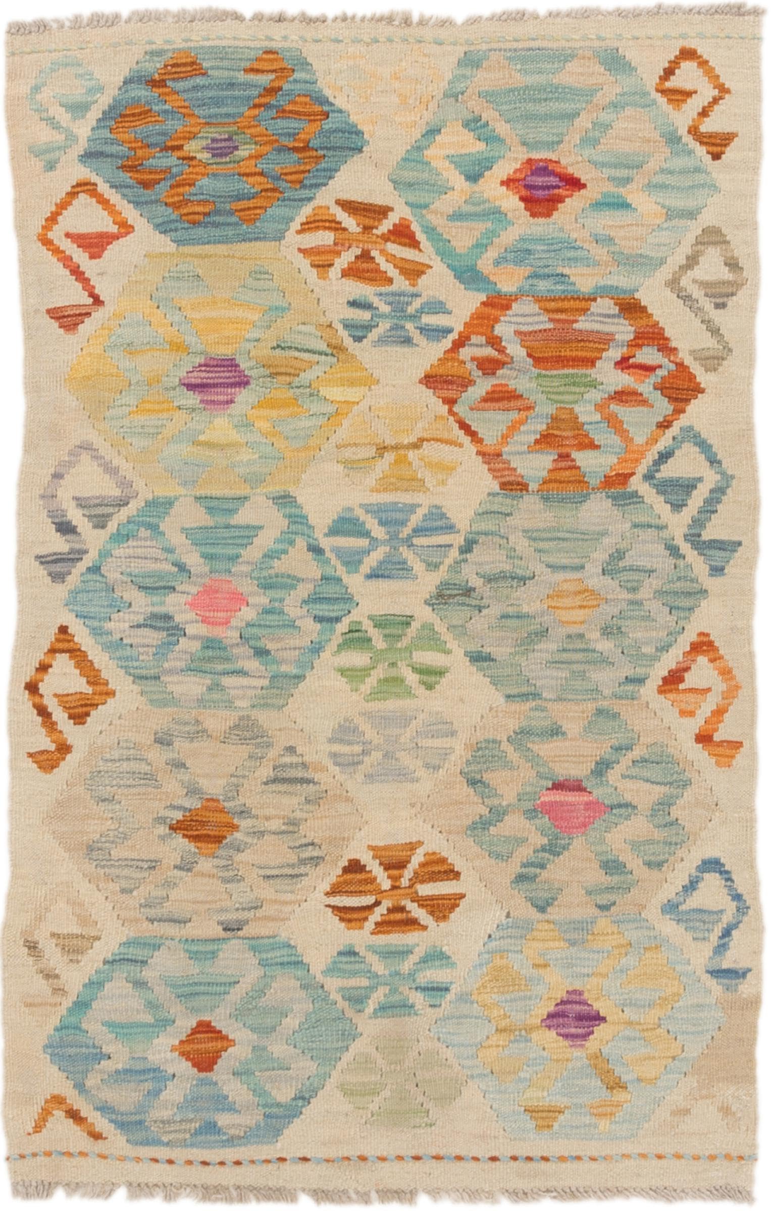Kilim Afghan Tapis d'Orient en Laine Tissé Main 76x119 cm