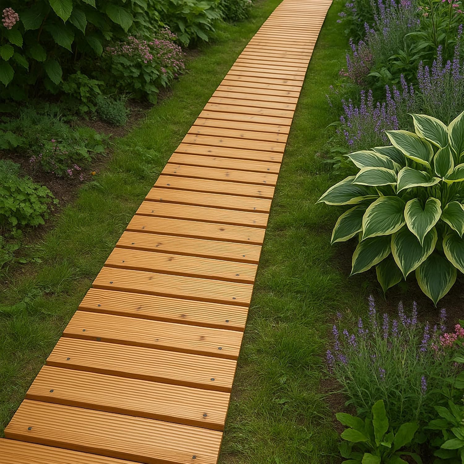 Plow & Hearth 8' Straight Outdoor Wooden Pathway | 17" Wide Rollout Outdoor Garden Walkway | Weather-Resistant Hardwood Cedar Board Walkway Landscape Edging | Decorative Lawn Patio Wedding Party